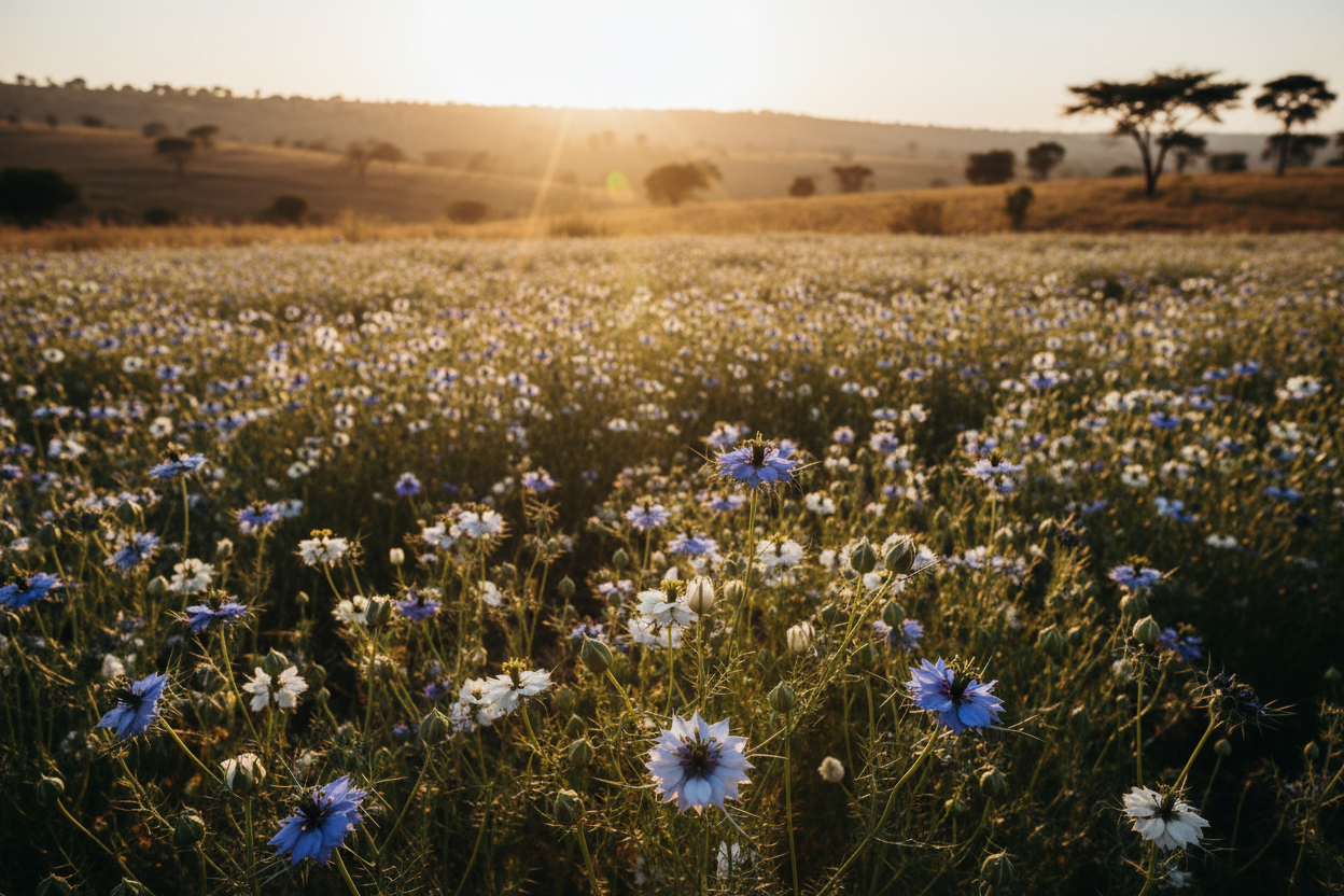 Champs de Nigelle nature soleil